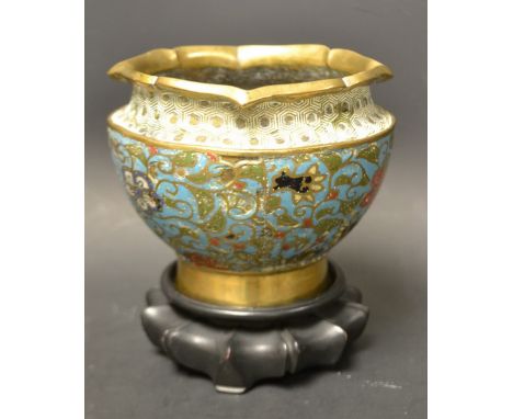 A 19th century Chinese Cloisonne enamel bowl and hardwood stand