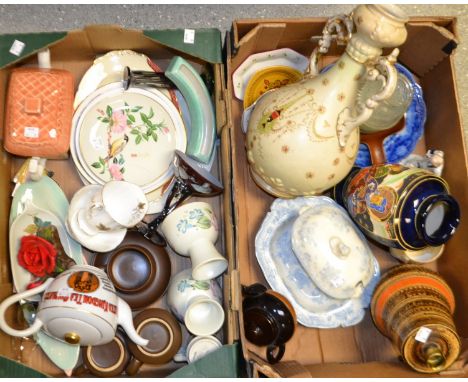 Ceramics & glass - an Asiatic pheasant dish and cover;  an Italian studio pottery lamp, table ware, vase etc qty (2 boxes)