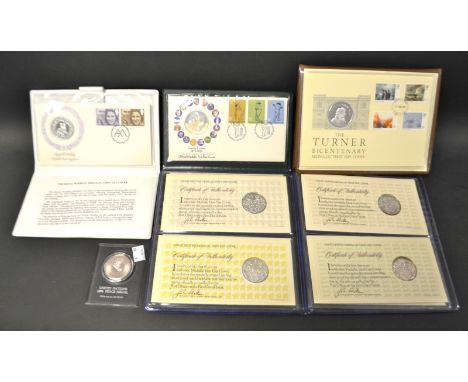 Coins - Medallic First Day Covers, County Cricket 1873 - 1973; Royal Wedding, 14th November 1973; Great Britains; The Turner 