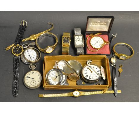 Watches - a vintage Hamilton gold filled tank watch, black dial, Arabic numerals;  others Ravel, Montine etc;  a Victorian si