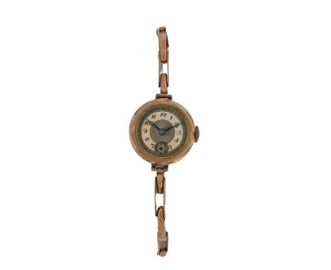 Ladies 9 carat gold wristwatch, the mother of pearl dial with Arabic numerals and subsidiary seconds dial, manual wound, on a