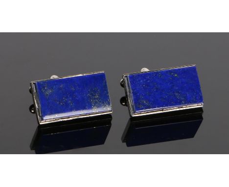 Pair of lapis lazuli cufflinks, with rectangular heads and bar ends