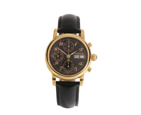 Montblanc Meisterstuck chronograph gentleman's gilt cased wristwatch, the signed  black dial with Arabic numerals, day/date a