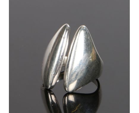 Georg Jensen silver ring, the single piece of silver with a wide pointed separated head, ring size M
