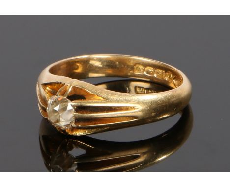 Victorian 18 carat gold and diamond set ring, assayed for Birmingham 1870, the head set with a rose cut diamond held within e