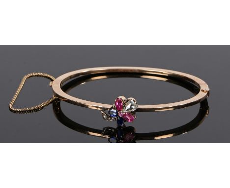 Diamond sapphire and ruby set bracelet, with a pair of pear cut diamond and three round cut diamonds, a pair of rubies and co