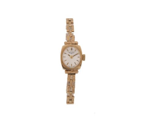 Rotary 9 carat gold ladies wristwatch, with a silvered signed dial with baton hours, manual wound with 9 carat gold bracelet,