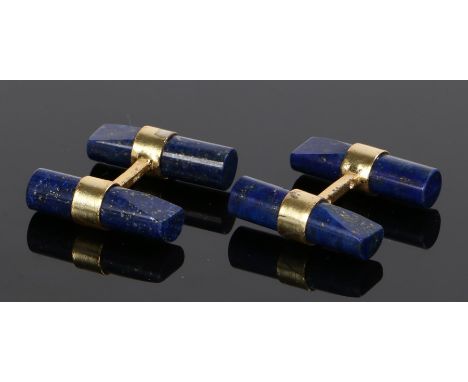 Pair of lapis lazuli cufflinks, with gilt metal bars