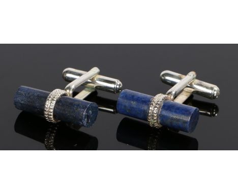 Pair of lapis lazuli cufflinks, with tube links 