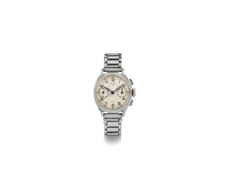 Gallet chronograph caliber Excelsior Park, 1940s Steel oval case, rectangular pushers. Silvered dial, painted Arabic numerals