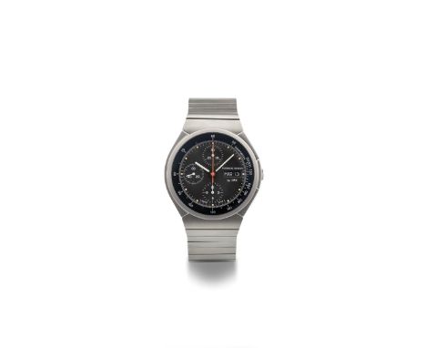 Porsche Design by IWC Titan 3704 chronograph, 1990s Titanium tonneau case, integrated rectangular pushers. Gray dial, lumines