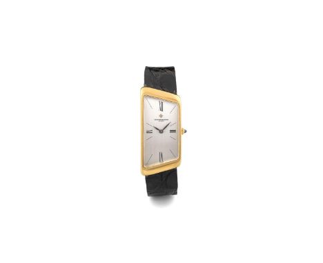 Vacheron Constantin Prestige de la France, 1970s. Rectangular asymmetrical case in 18k gold, no.516359. Silvered dial, painte