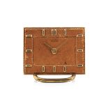 Watches - Hermès table clock, 1940s Brass case and rectangular leather…