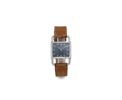 Jaeger-LeCoultre Etrier Jumbo 9041, 1970s Rectangular bracket case in steel, no.1369574. Blue dial with linen finish, applied