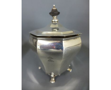 A silver tea caddy Sheffield 1905/06 maker R&B - Height 11.5cm - approx weight 4.8 troy oz - clean, slight bending to top and