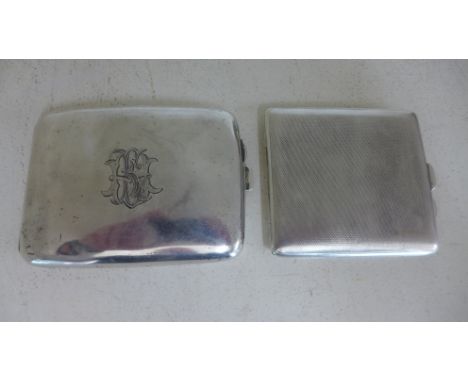 Two silver hallmarked cigarette cases one bow fronted with initials engraved to centre and hallmarked for Birmingham 1923/24 