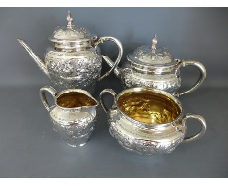A silver hallmarked coffee and tea service consisting of tea pot, coffee pot, milk and sugar 1881/82, 1880-81, 1882-83 - all 