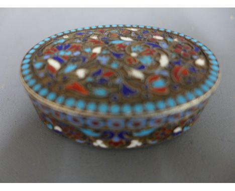 A Russian 84 silver enamel lidded pot with gilt interior - 6cm x 4.5cm - overall good condition