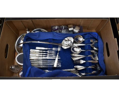 Various EP wares including Metropolitan Museum replica Tang ladle, various other flatware and cutlery, trefoil nut dish, Celt