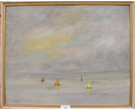 R Wallace - 'Becalmed', oil on board, signed, 40 x 50 cm&nbsp;