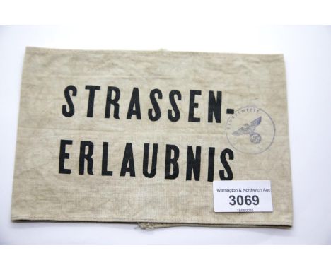 German WWII type Street Warden armband bearing stamp. P&amp;P Group 1 (£14+VAT for the first lot and £1+VAT for subsequent lo