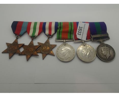 George V General Service medal with Palestine bar, to 13611 Pte L Gaeelwe APC, with un-named WWII BWM, Defense medal, France 