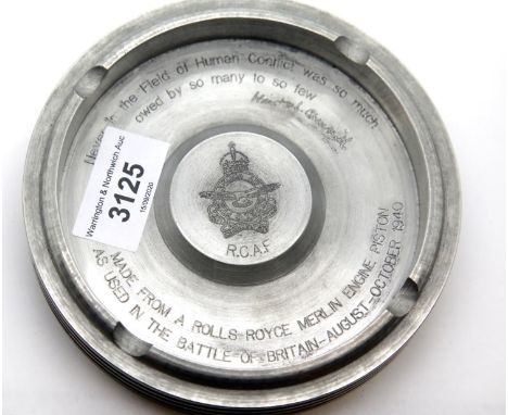 Battle of Britain Spitfire Merlin engine piston ashtray, dedicated to the Canadian squadrons. P&amp;P Group 1 (£14+VAT for th