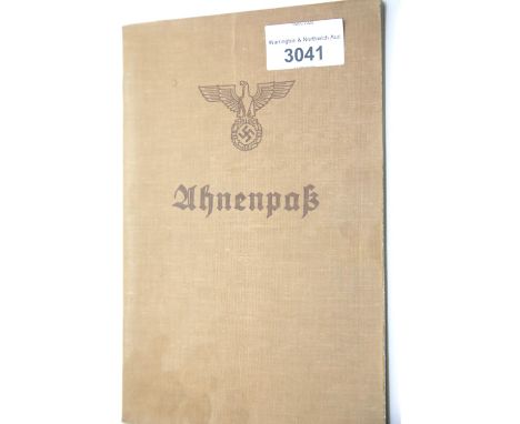 German Third Reich type Ahnenpass canvas covered book issued to Hermine Auguste Zacharias, partly completed with Zacharias an