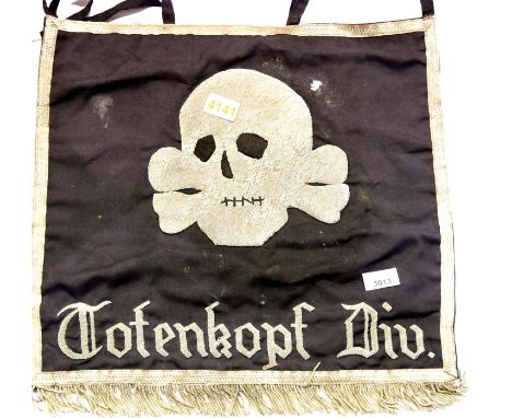 German SS type fringed trumpet banner marked to Totenkopf Division, 47 x 47 cm. P&amp;P Group 1 (£14+VAT for the first lot an