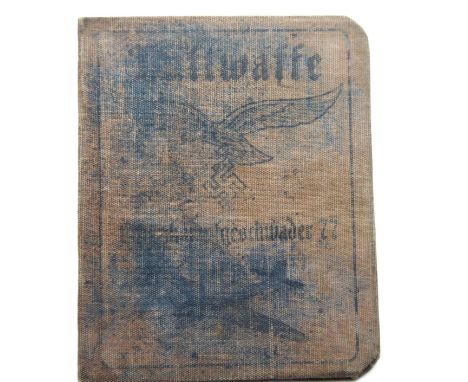 German WWII type canvas bound Luftwaffe Stuka Pilot's identity book. P&amp;P Group 1 (£14+VAT for the first lot and £1+VAT fo