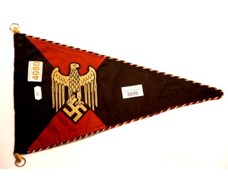 German WWII type Panzer pennant, L: 38 cm. P&amp;P Group 1 (£14+VAT for the first lot and £1+VAT for subsequent lots) 
