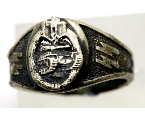 German WWII type Waffen SS Panzer Division signet ring, indistinctly marked inside the shank. P&amp;P Group 1 (£14+VAT for th