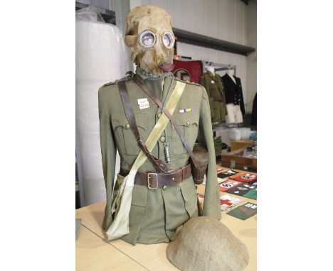 British WWI type Army Officer representation set comprising mostly original pieces, including two War Service chevrons, Sam B