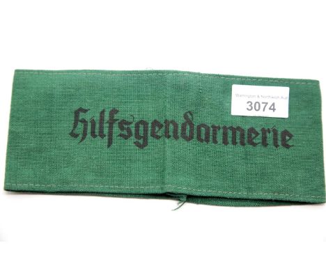 German WWII type Auxiliary Police green armband. P&amp;P Group 1 (£14+VAT for the first lot and £1+VAT for subsequent lots) 