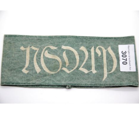 German WWII type NSDAP green armband bearing stamp inside. P&amp;P Group 1 (£14+VAT for the first lot and £1+VAT for subseque