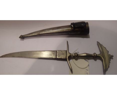 Indian white metal Ceremonial dagger, with scabbard, worn at weddings. Blade L: 15 cm. P&P Group 2 (£18+VAT for the first lot
