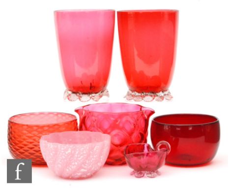A collection of 19th Century finger bowls and rinsers to include a ruby diamond moulded bowl, a wrythen moulded bowl in pink 