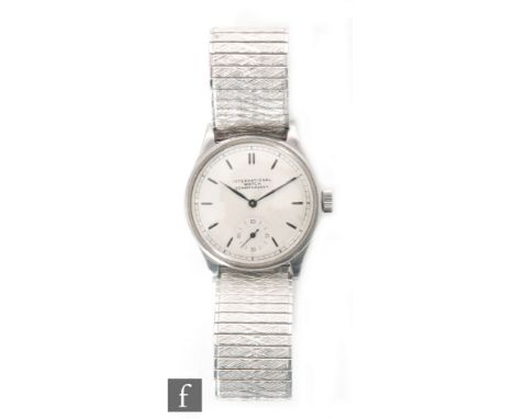 A mid 20th Century International Watch Company stainless steel manual wrist watch painted batons to a circular silvered dial,