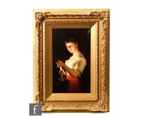 A late 19th Century KPM Berlin porcelain plaque, signed R. Dittrich, titled 'Gute Nacht' (Good Night), painted with a young g
