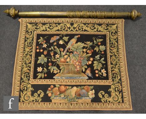 A 20th Century Belgium tapestry and brass pole titled 'The Jay' from inspiration from and 18th Century cabinet from George IV