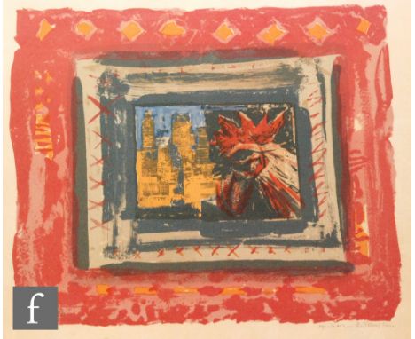MICHAEL ROTHENSTEIN, RA (1908-1993) - Cockerel and City, lithograph, signed in pencil and numbered 30/31, framed, 40cm x 57cm