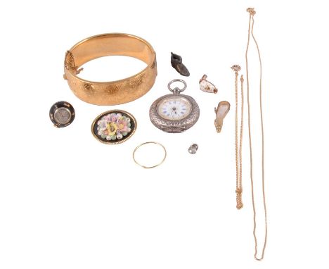 Yellow metal and costume jewellery, white metal fob watch, and Lord - a pendant globe watch, a yellow metal flat S link chain