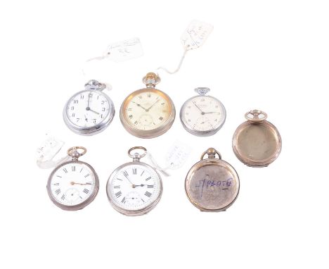 Silver, white metal and other metal open face pocket watches and cases, a silver open face pocket watch, white enamel dial wi