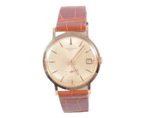 Patek Philippe - a gentleman's 18 carat yellow gold wristwatch, 28mm circular champagne baton dial marked Asprey with subsida