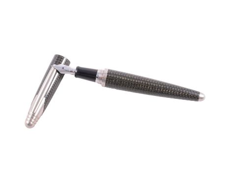 An Alfred Dunhill guilloche enamelled fountain pen, optical plaited design to barrel and cap, white metal nib marked M 18K 75
