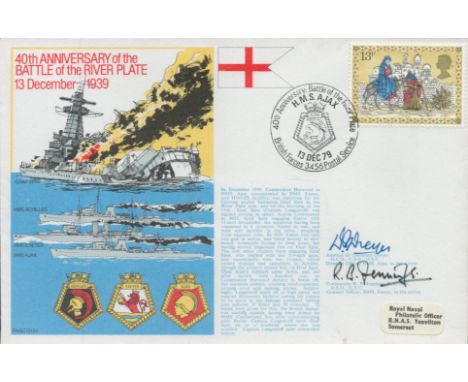 Admiral Sir Desmond Dreyer and Commander R B Jennings Signed FDC 40th Anniversary of the Battle of the River Plate 13th Decem