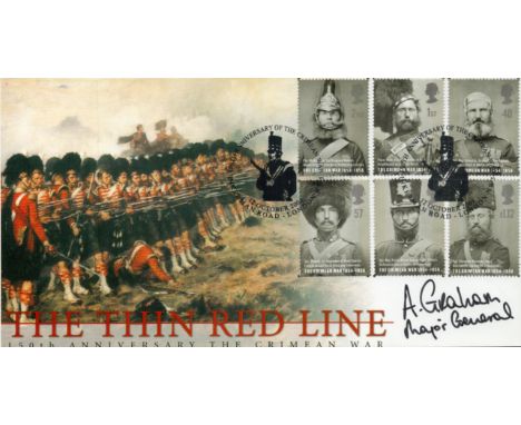 Major General A Graham Signed Scott FDC The Thin Red Line - 150th Anniversary of the Crimean War, 12/10/2004, with 6 x Stamps