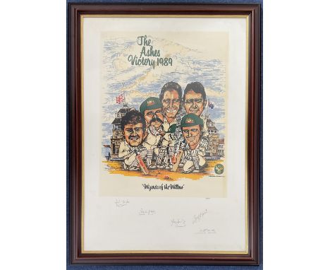 Cricket Australia Legends multi signed 32x23 inch limited edition print titled The Ashes Victory 1989 "Wizards of the Willow"