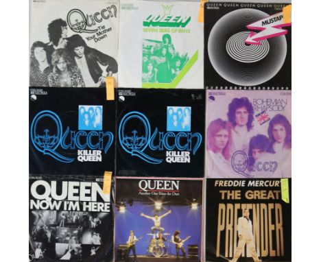 QUEEN - GERMAN 7". Prima collection of 9 x German 7". Titles are Seven Seas Of Rhye (original 1974 release 1C006-95241 - Ex+ 
