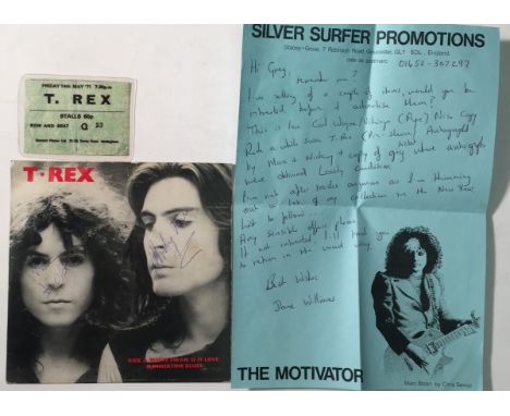 MARC BOLAN/MICKEY FINN SIGNED 7". A copy of T.Rex - Ride a White Swan (BUG-1) signed to front of sleeve in blue ink by Marc B